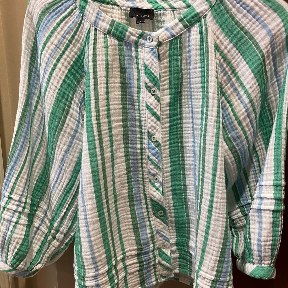 Talbots Green and Blue Striped Blouse